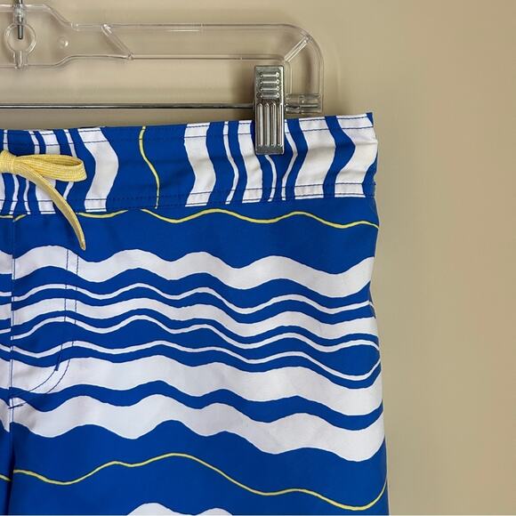Columbia Blue/White/Yellow Wave Pattern Elastic Waist Unlined Shorts Size Large - Picture 3 of 10